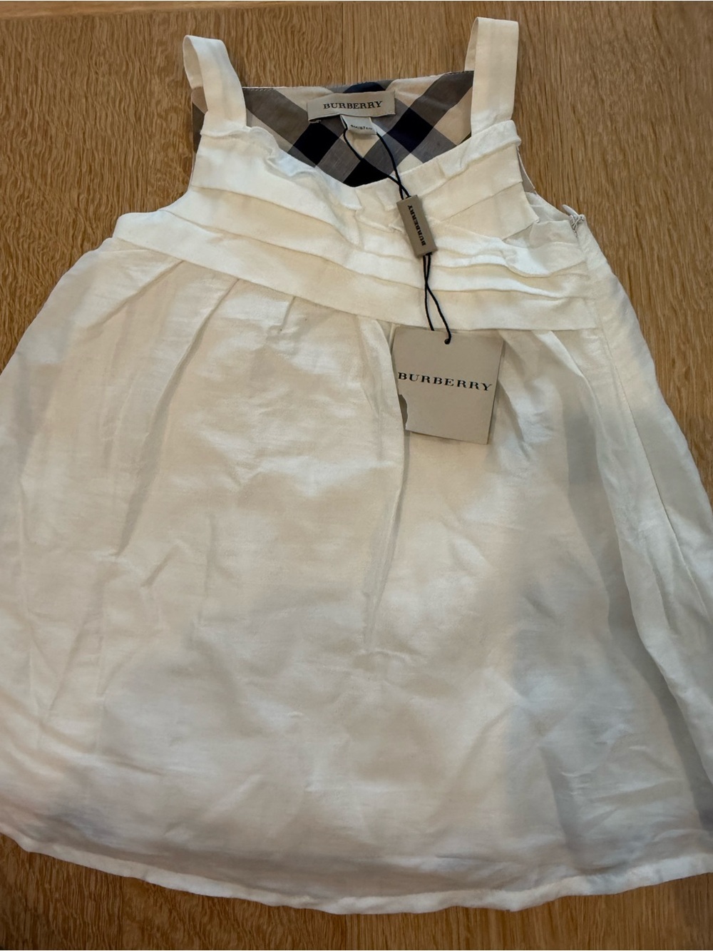 Burberry Baby Girls' White Cotton Sundress with Signature Check Trim